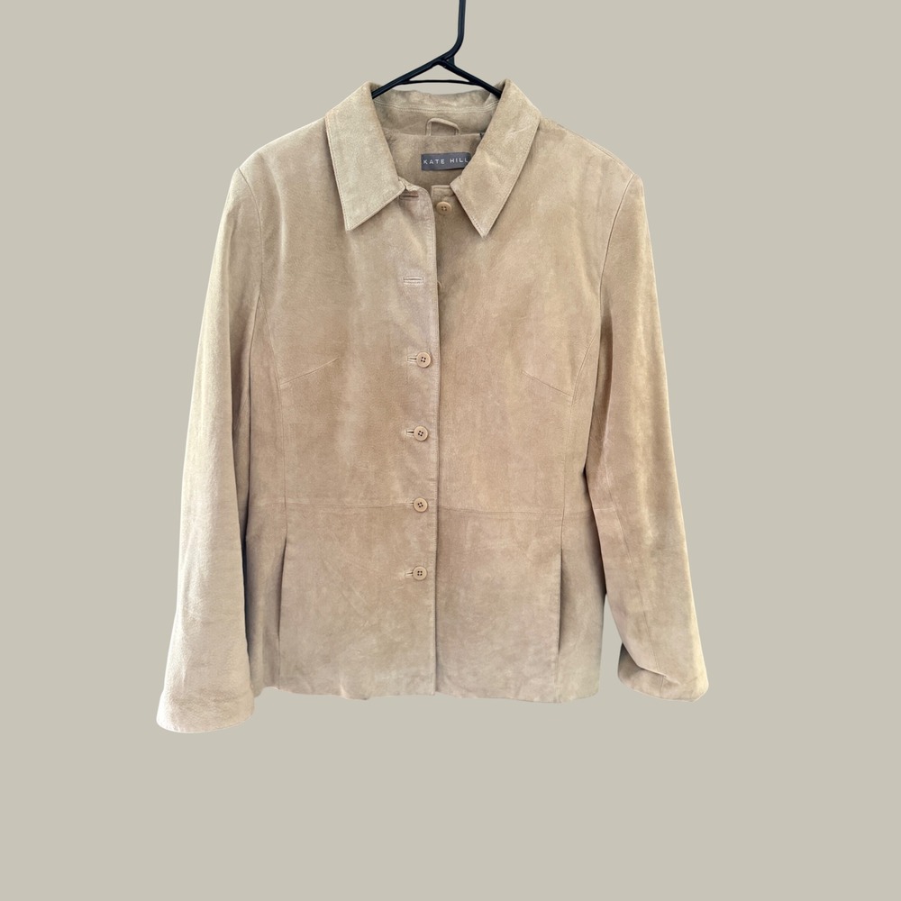 Kate Hill Vintage 90s Tan Suede Leather Button Front Collared Jacket Size Large